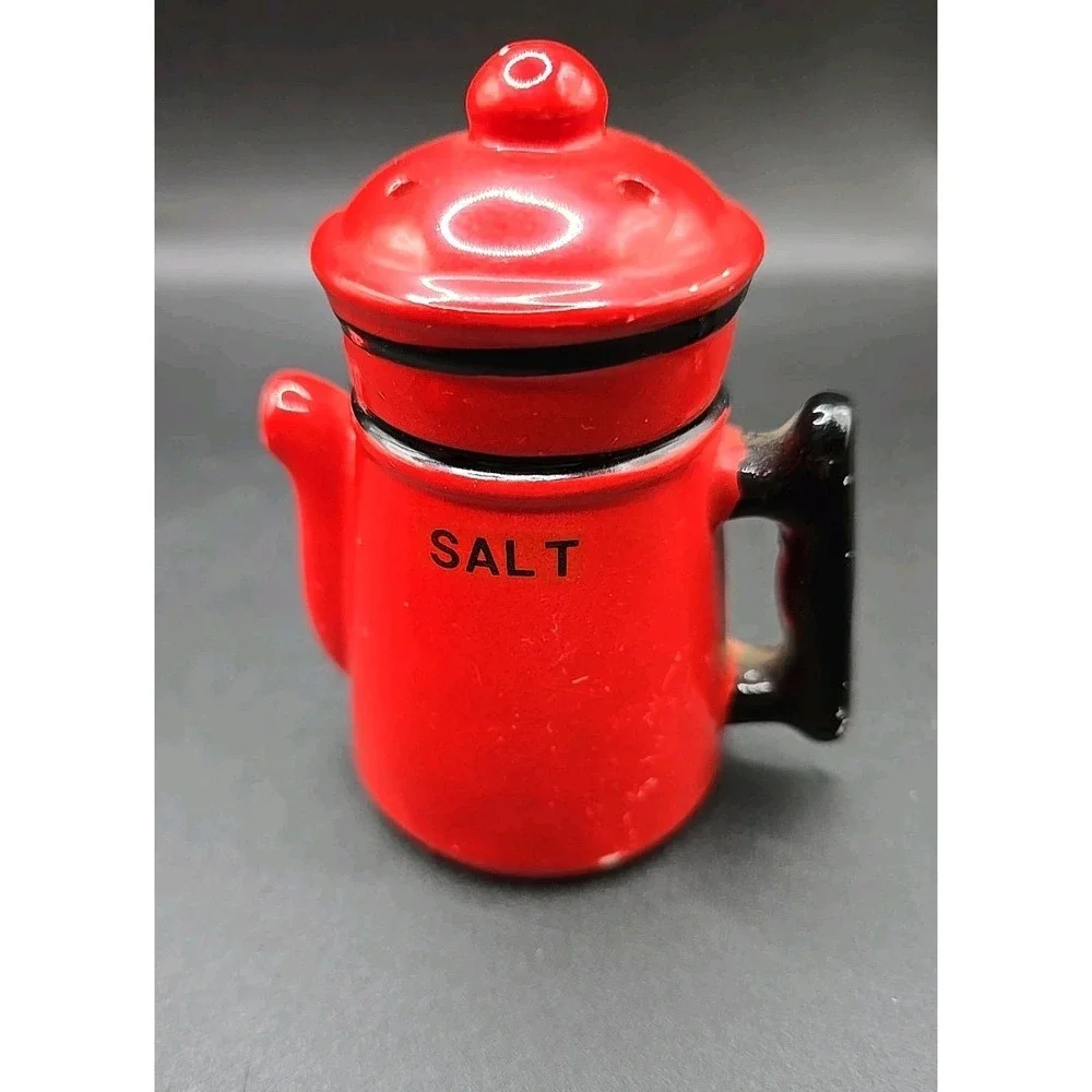 Vintage Red Coffee Pot Shaped Salt And Pepper Shaker Set